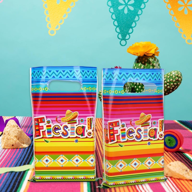 Whaline 72Pcs Mexican Fiesta Party Favor Bags Cinco de Mayo Plastic Treat Bags with Handles Goodie Candy Bags for Mexico Themed Birthday Baby Shower Party Gift Wrapping Supplies - Image 4
